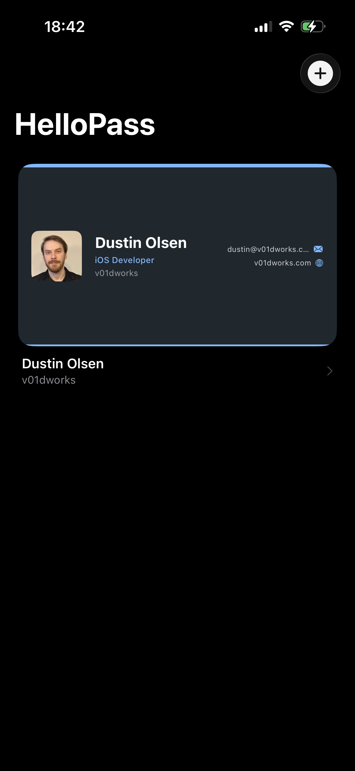 HelloPass app screenshot — card view
